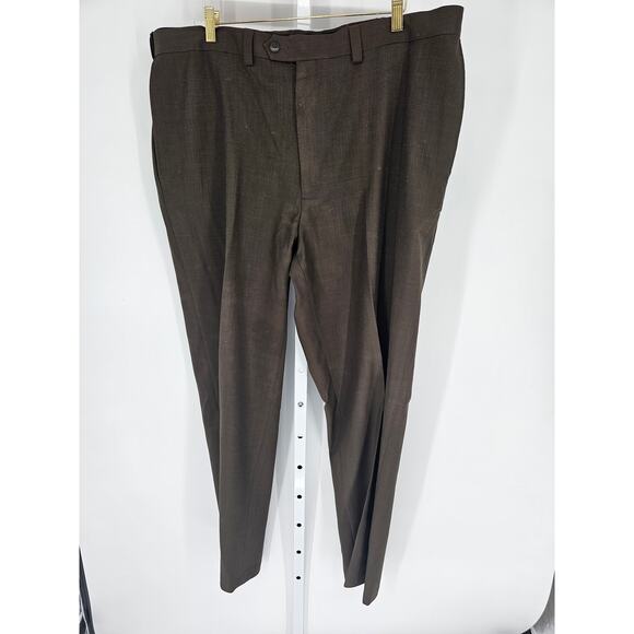 Haggar Men's Brown High Rise Belt Loop Wide Leg Casual Polyester Pant Size 40X32 - Picture 1 of 5